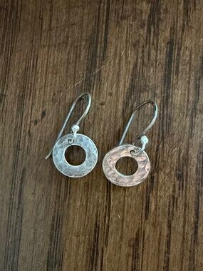 Hammered 925 Sterling Silver Open Circle Drop Earrings